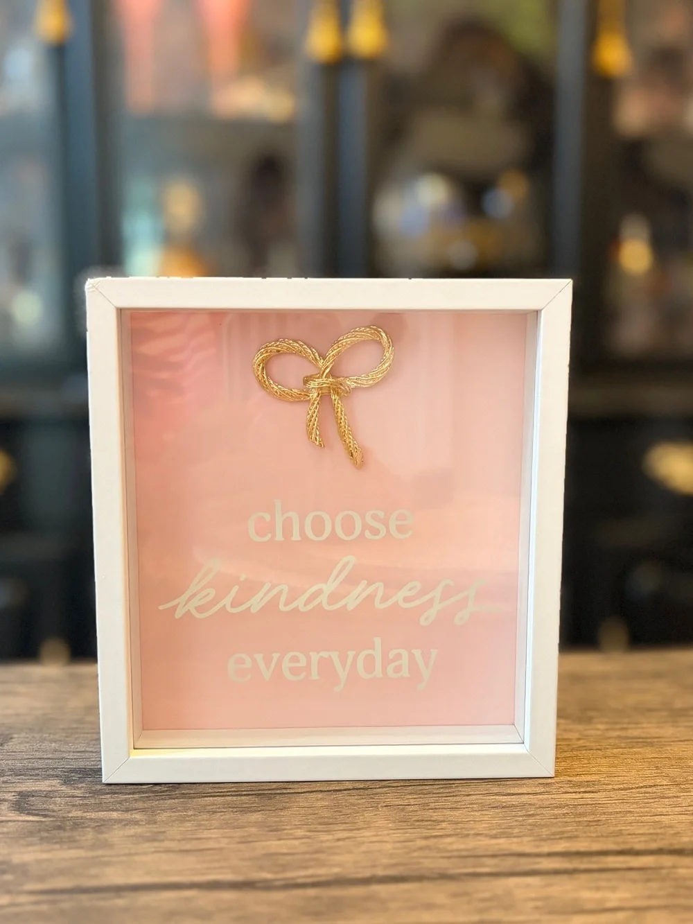 Choose Kindness Everyday Pink Art glass box with Gold Bow -6”x 6”